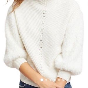 Anthro knitted & knotted faux fur fuzzy sleeve arm sweater XS